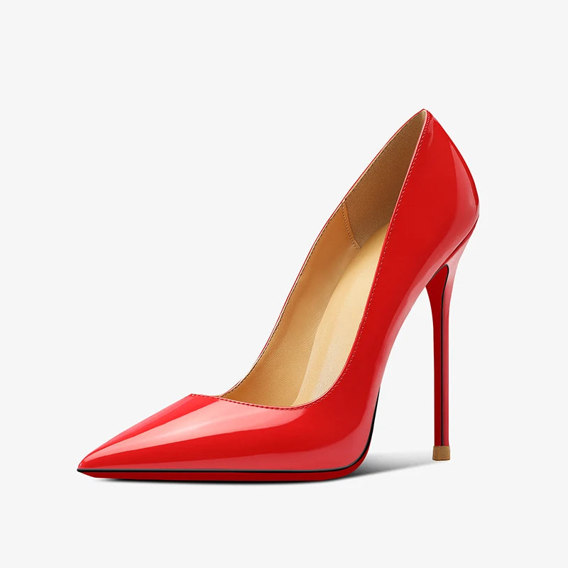 Red pointed high-heeled shoes for women 2025, new slim heel patent leather French sexy plus size black professional single shoes