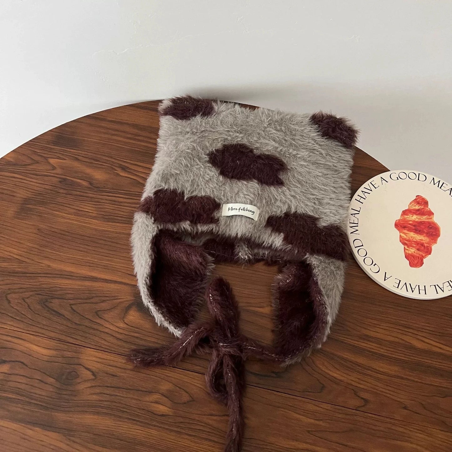 Winter Mink Velvet Fur Beanies for Women Men Cute Bear Ear Knitted Hat Crimped Straps Pullover Hat Hoody Balaclava Mom Gift