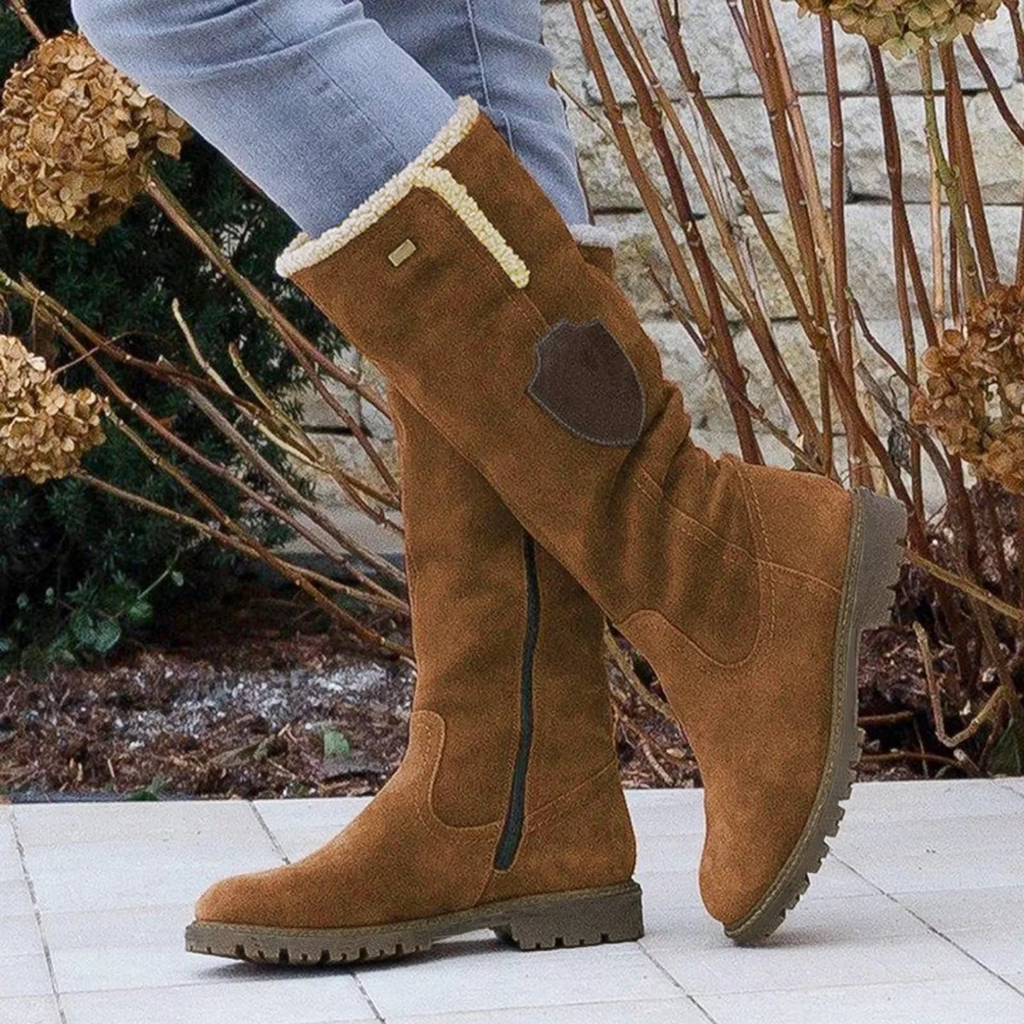 Fashion Half Boots Women Solid Color Large Size Slope Autumn Winter Suede Side Zipper Shoes Round Head Comfort Casual Boots