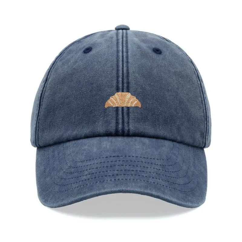 1pc Croissant Printing Retro Baseball Caps,leisure Washed Unisex Dad Hat Adjustable Faded Sports Sun Food Hiking Summer Holiday