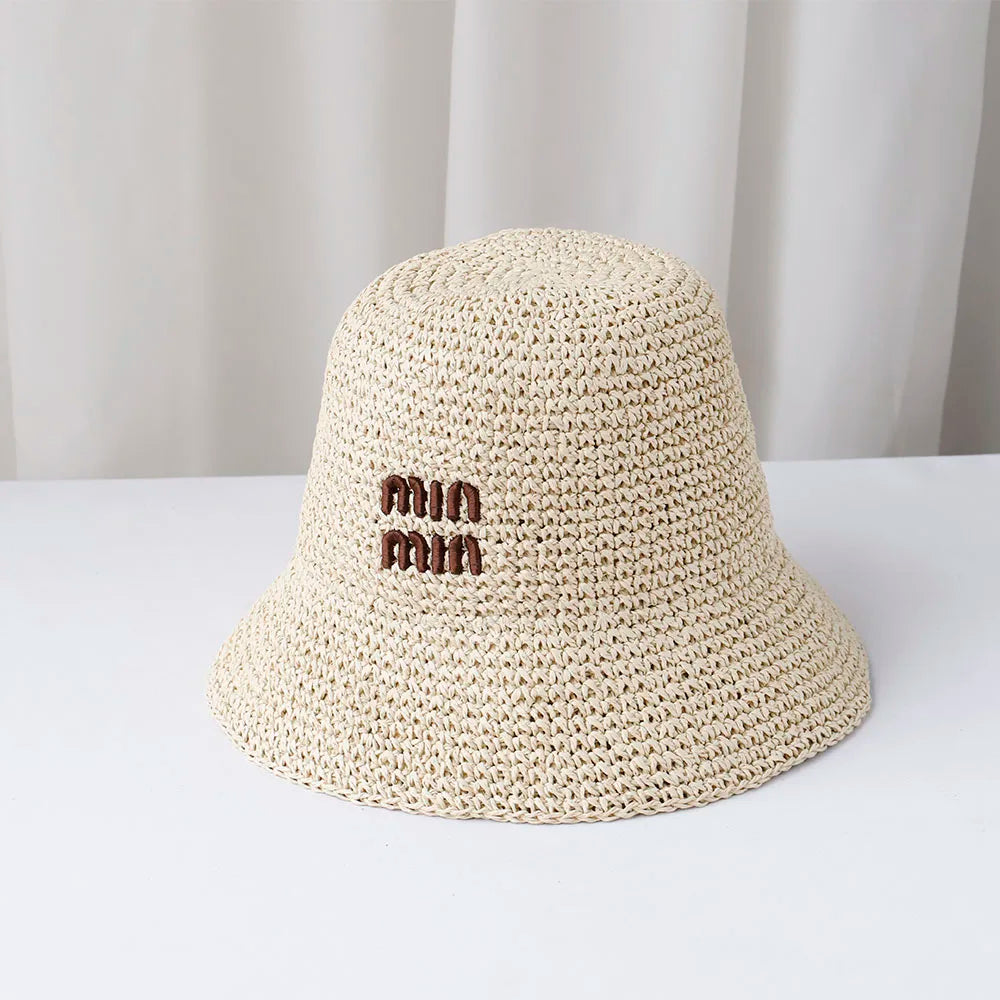 NEW Handmade High quality letter embroidery Sun Hat Wide Brim Floppy Summer Hats For Women Beach Panama Straw Dome Bucket Hat