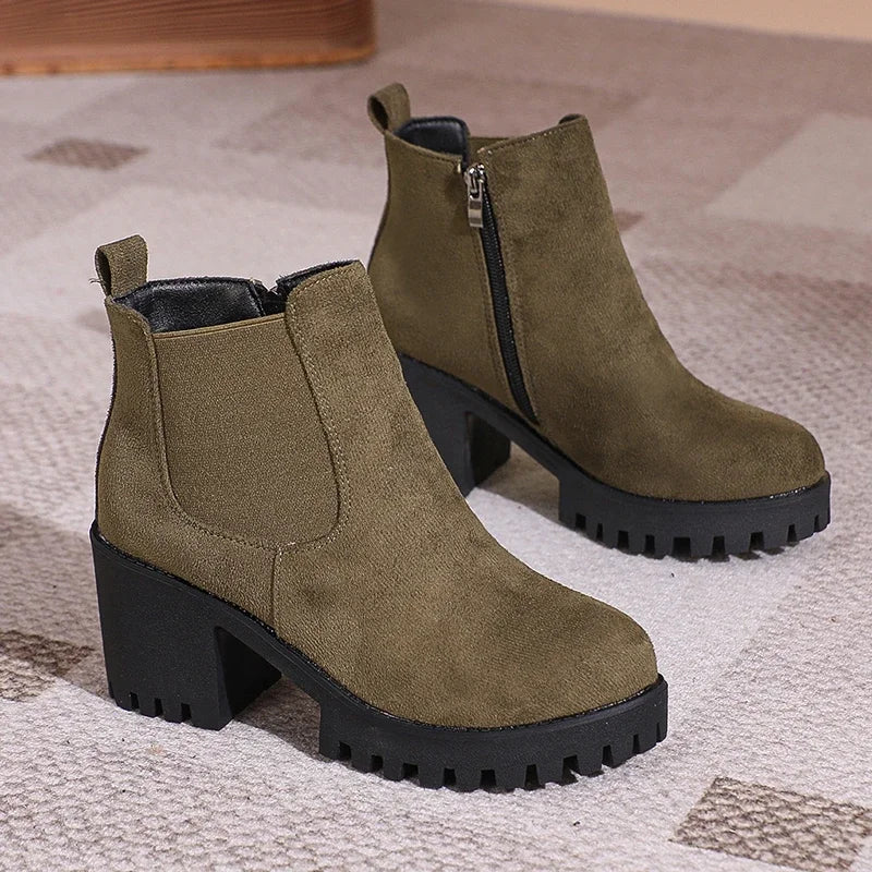 2024 Women Designer Elegant Platform Round Toe Zipper Ankle Boots Women Autumn Winter Comfy Platform Short Boots Shoes for Women