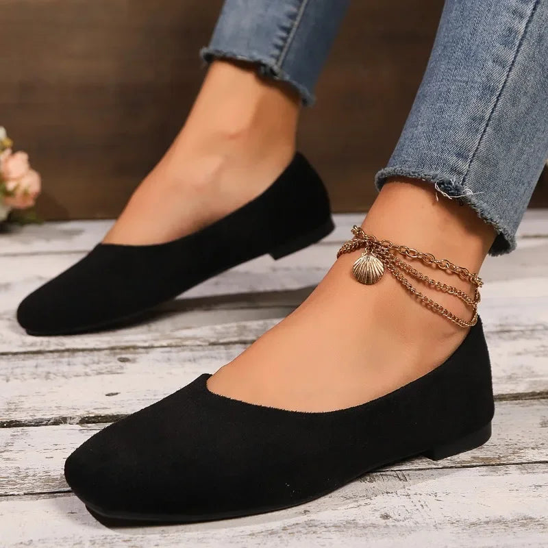 Women's Loafers 2025 New Elegant Ladies Causal Flat Shoes Square-toe Spring Autumn Shallow Women's Fashion Ballet Shoes Simple