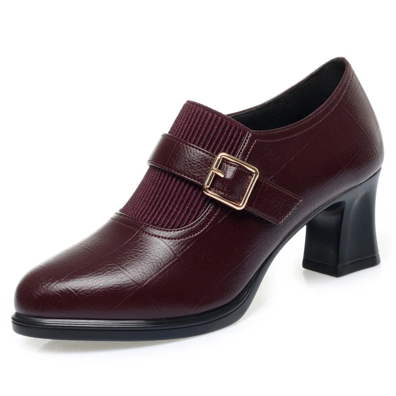 Autumn Fashion Comfort Deep Mouth Soft Leather Shoes Women Pumps 2024 Spring Block Heels Shoes for Office Mom Model Daily