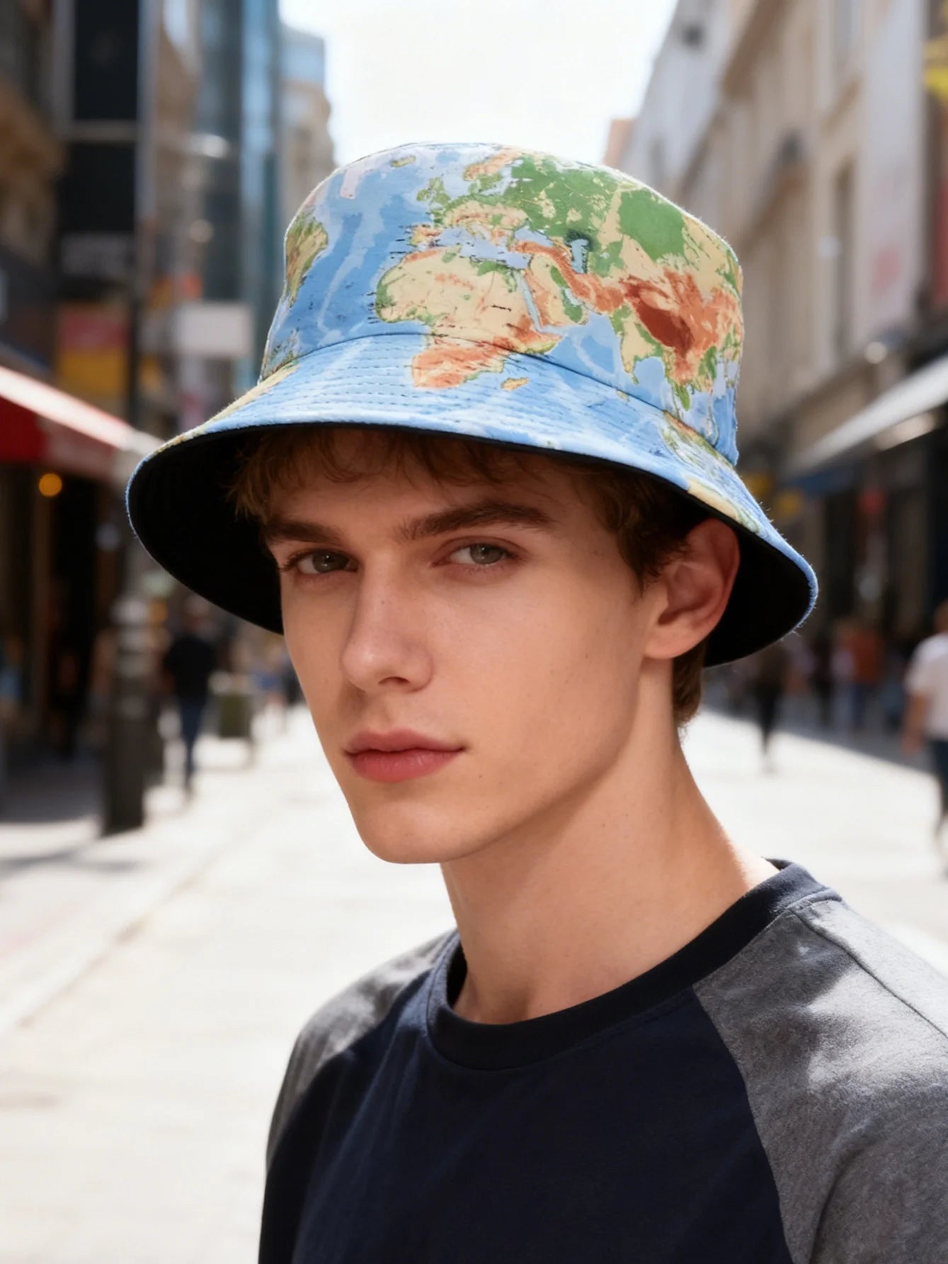 1PC global map fisherman hat, breathable soft fabric, trendy and cool travel style suitable for travel ️