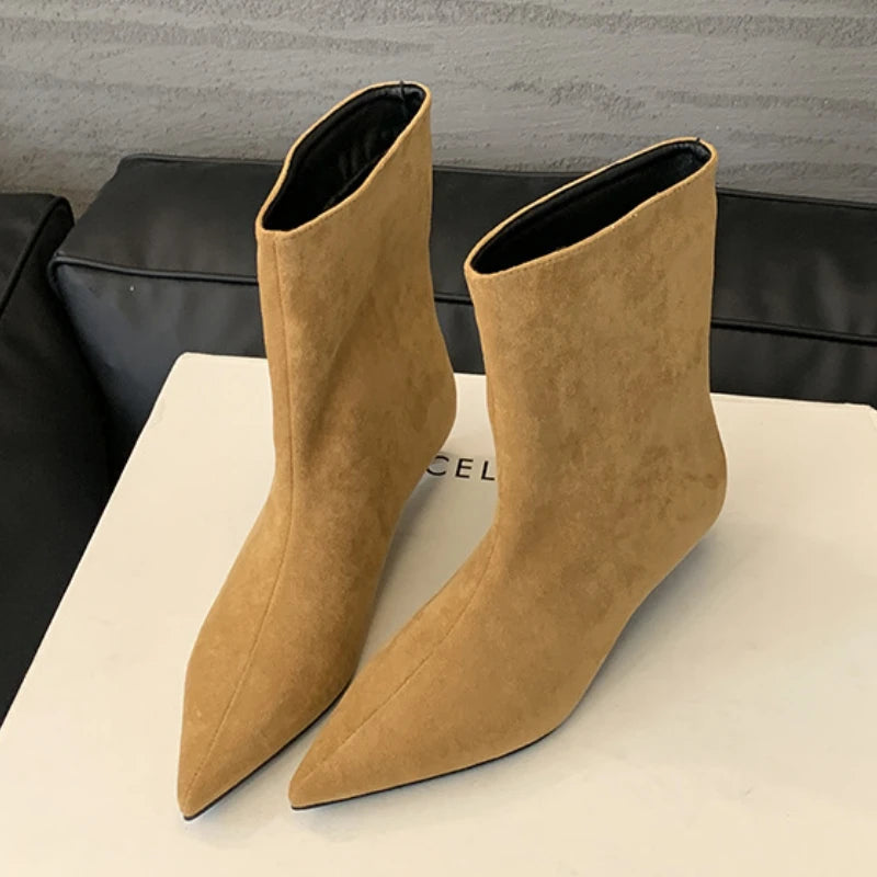 Autumn Winter Pointed Toe Ankle Boots Women Designer Vintage Thin Low Heel Shoes Modern SHort Botas Zapatos De Mujer