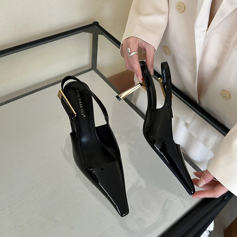 SUOJIALUN 2024 Spring New Band Women Pumps Shoes Fashion Shallow Slip On Slingback Sandals Thin High Heel Dress Sexy Pumps Shoes