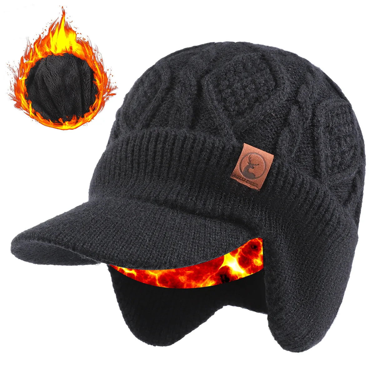 New Unisex Winter Hat Plush Fur Lined Warm Earflap Cap Stylish Soft Beanie Hat Outdoor Thick Ski Sports Knitted Hat
