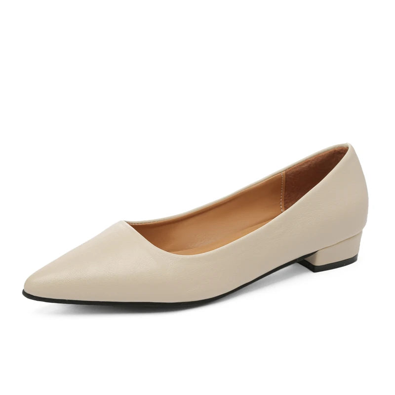 New Pointed Toe Shallow Mouth Square Heel Small Leather Shoes Women's Elegant Fashion High Heels Dress Shoes Zapatos Mujer