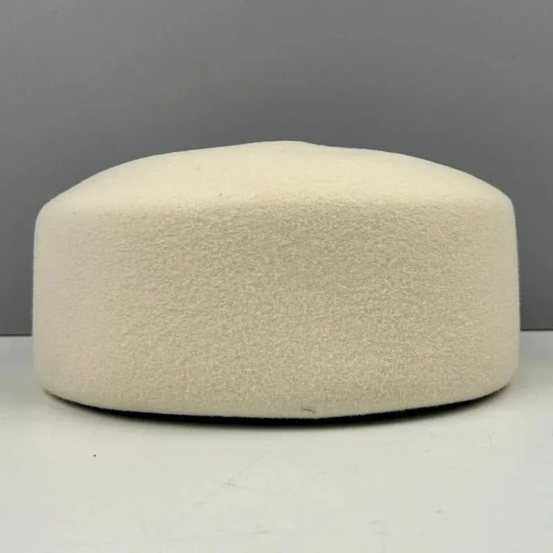 Women Wool Felt Berets Hat Vintage Hard Top Concave Top Fedoras Hats Wedding Fascinator Hats Wedding Cocktail Party Pillbox Cap