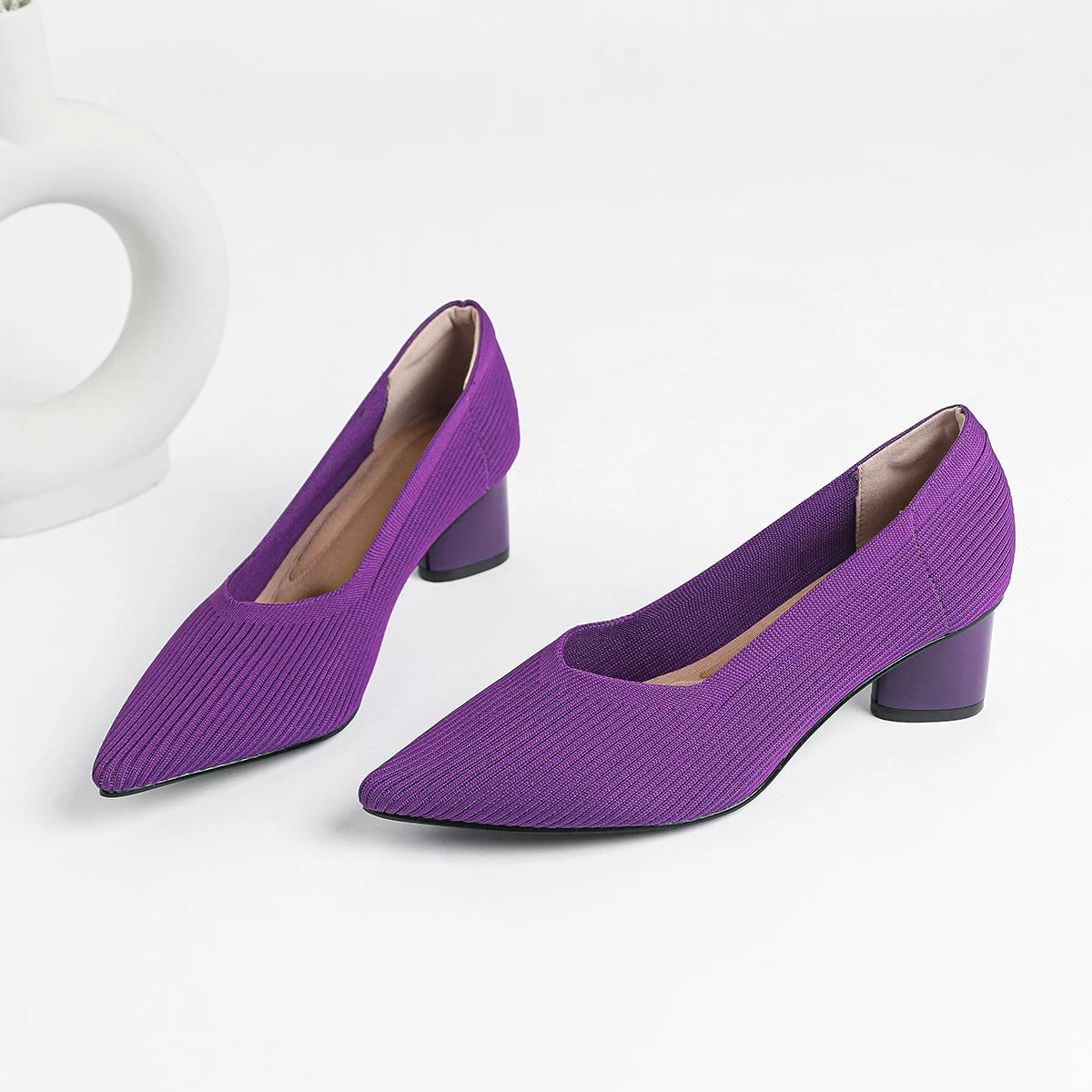 Women's high heels, pointed knit breathable and comfortable shoes (5cm high), new for autumn 2024