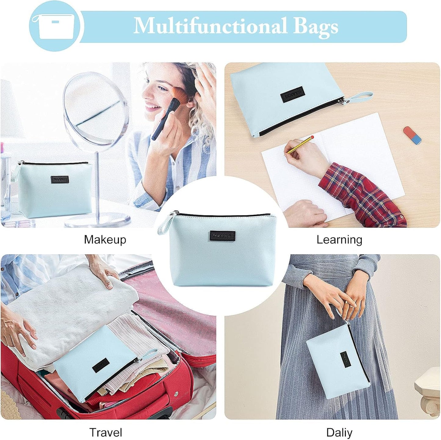 Cosmetic Bags for Women Small Makeup Bag for Purse Pu Leather Makeup Pouch Travel Makeup Bag with Zipper Make up Bag for Travelling - Miki Guru Store US