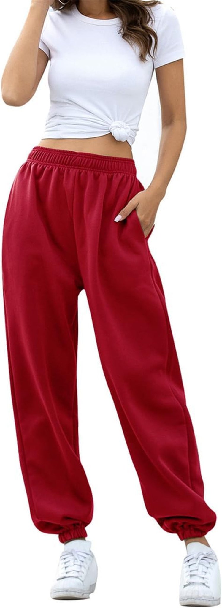 Women'S Baggy Sweatpants High Waisted Fleece Cotton Sweat Pants - Miki Guru Store US