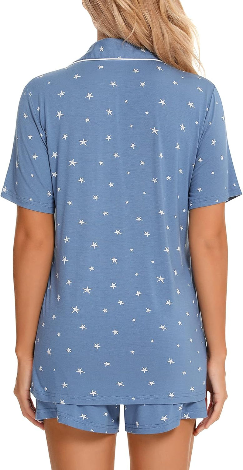 Womens Pajamas Set Short Sleeve Button down Sleepwear 2 Piece Pjs