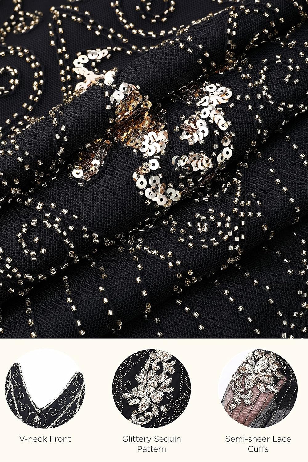 1920S Art Deco Fringed Sequin Dress Roaring 20S Flapper Fancy Dress - Miki Guru Store US
