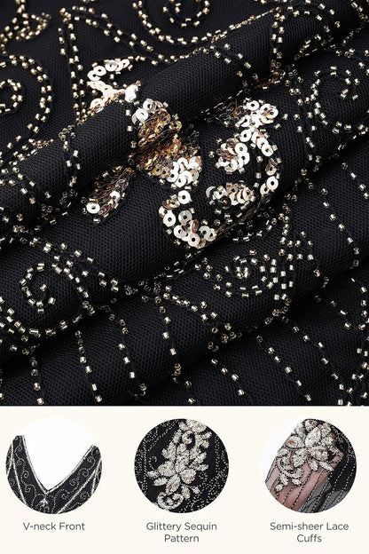 1920S Art Deco Fringed Sequin Dress Roaring 20S Flapper Fancy Dress - Miki Guru Store US