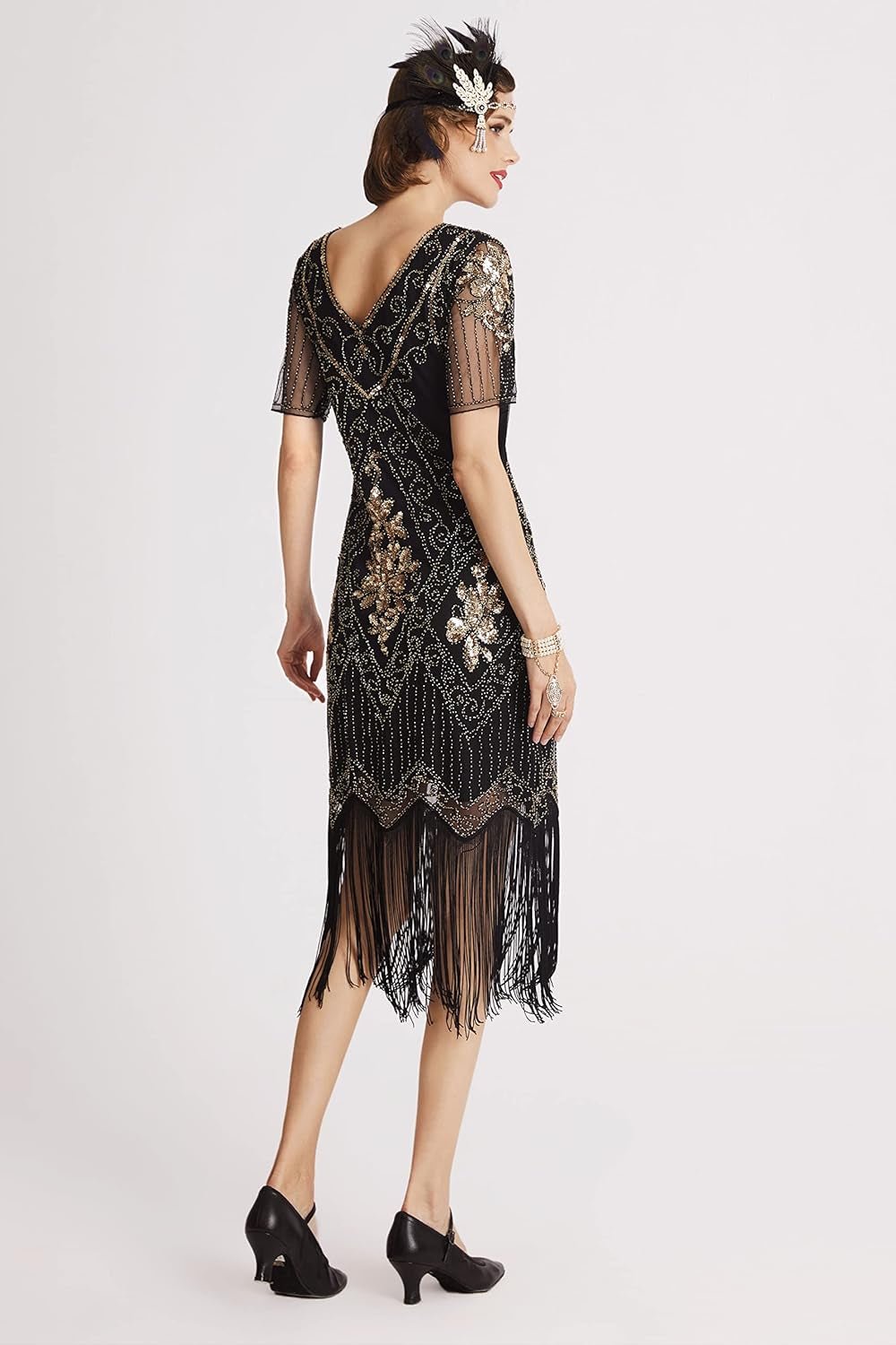 1920S Art Deco Fringed Sequin Dress Roaring 20S Flapper Fancy Dress - Miki Guru Store US