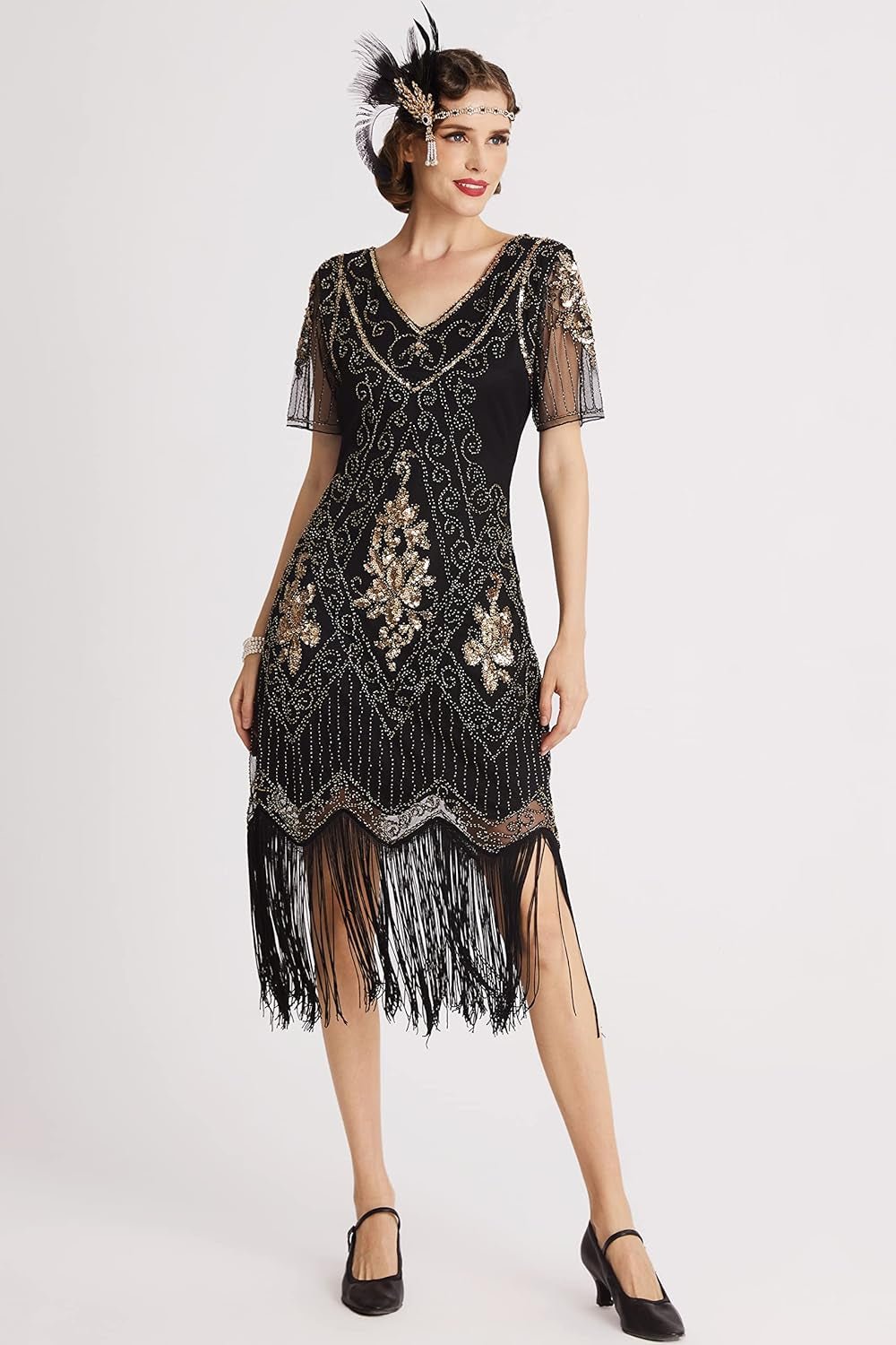 1920S Art Deco Fringed Sequin Dress Roaring 20S Flapper Fancy Dress - Miki Guru Store US