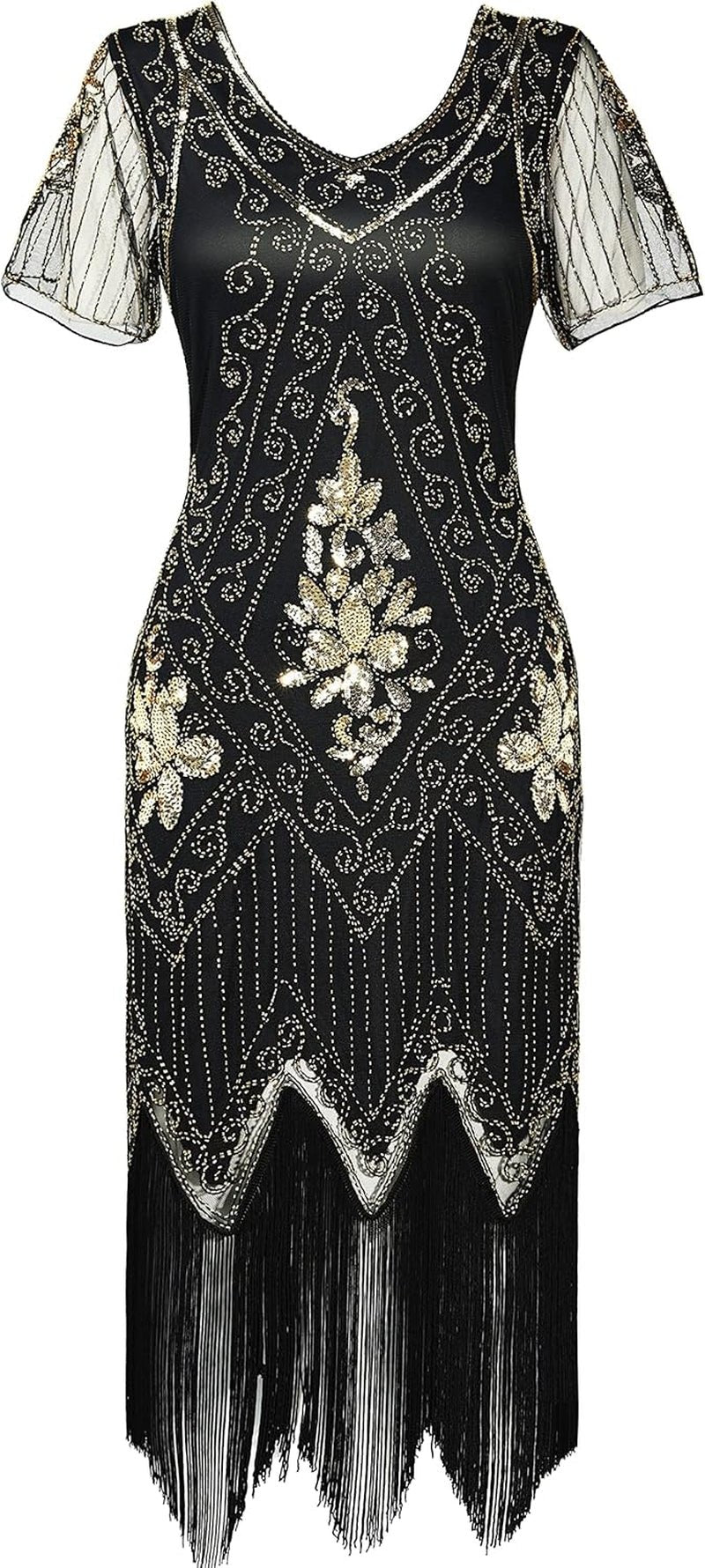 1920S Art Deco Fringed Sequin Dress Roaring 20S Flapper Fancy Dress - Miki Guru Store US