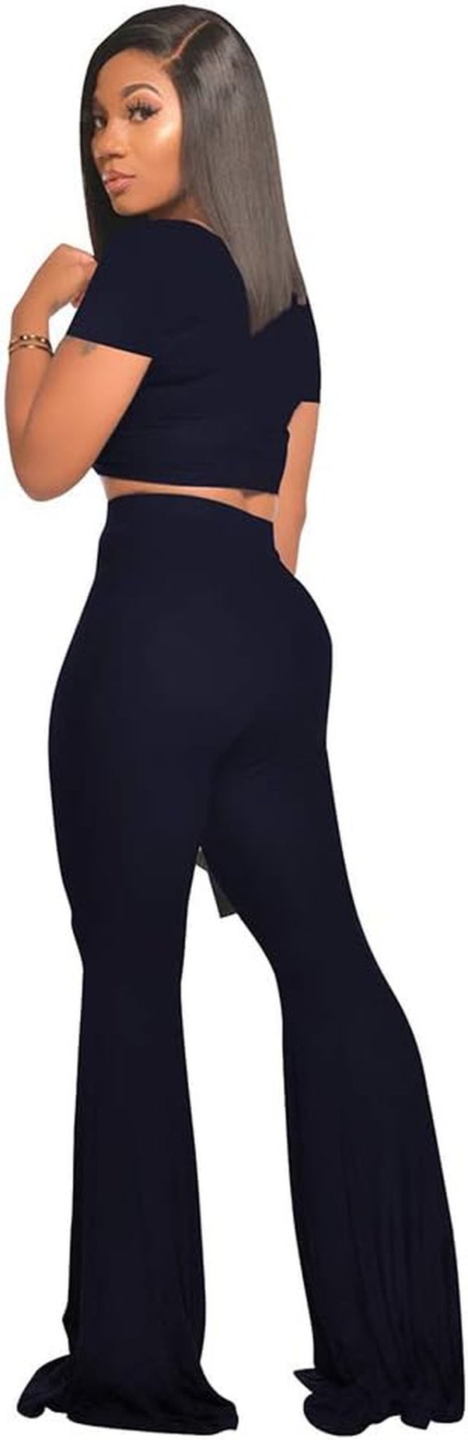 2 Piece Outfits for Women Workout Sets - Sexy Crop Top + High Waisted Flared Long Pant Sets Track Suits Yoga Sports - Miki Guru Store US