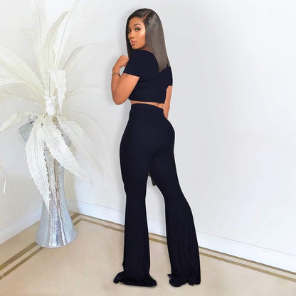 2 Piece Outfits for Women Workout Sets - Sexy Crop Top + High Waisted Flared Long Pant Sets Track Suits Yoga Sports - Miki Guru Store US