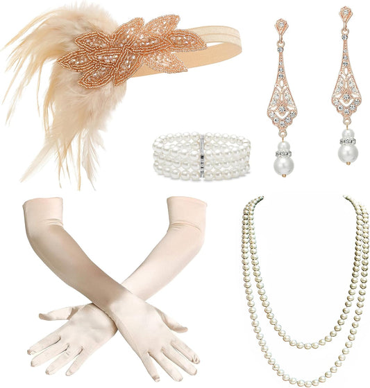 6 Pieces 1920S Flapper Headband Gatsby Accessories Set for Women