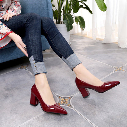 Autumn Shoes Woman Pumps Low Thick Heels Comfortable Women Work Shoes Flock Round Toe Casual Ladies Shoe sapato feminino WSH3183