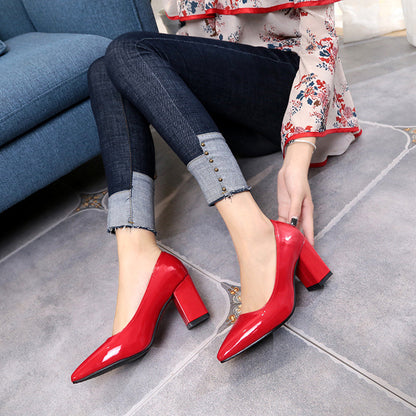 Autumn Shoes Woman Pumps Low Thick Heels Comfortable Women Work Shoes Flock Round Toe Casual Ladies Shoe sapato feminino WSH3183