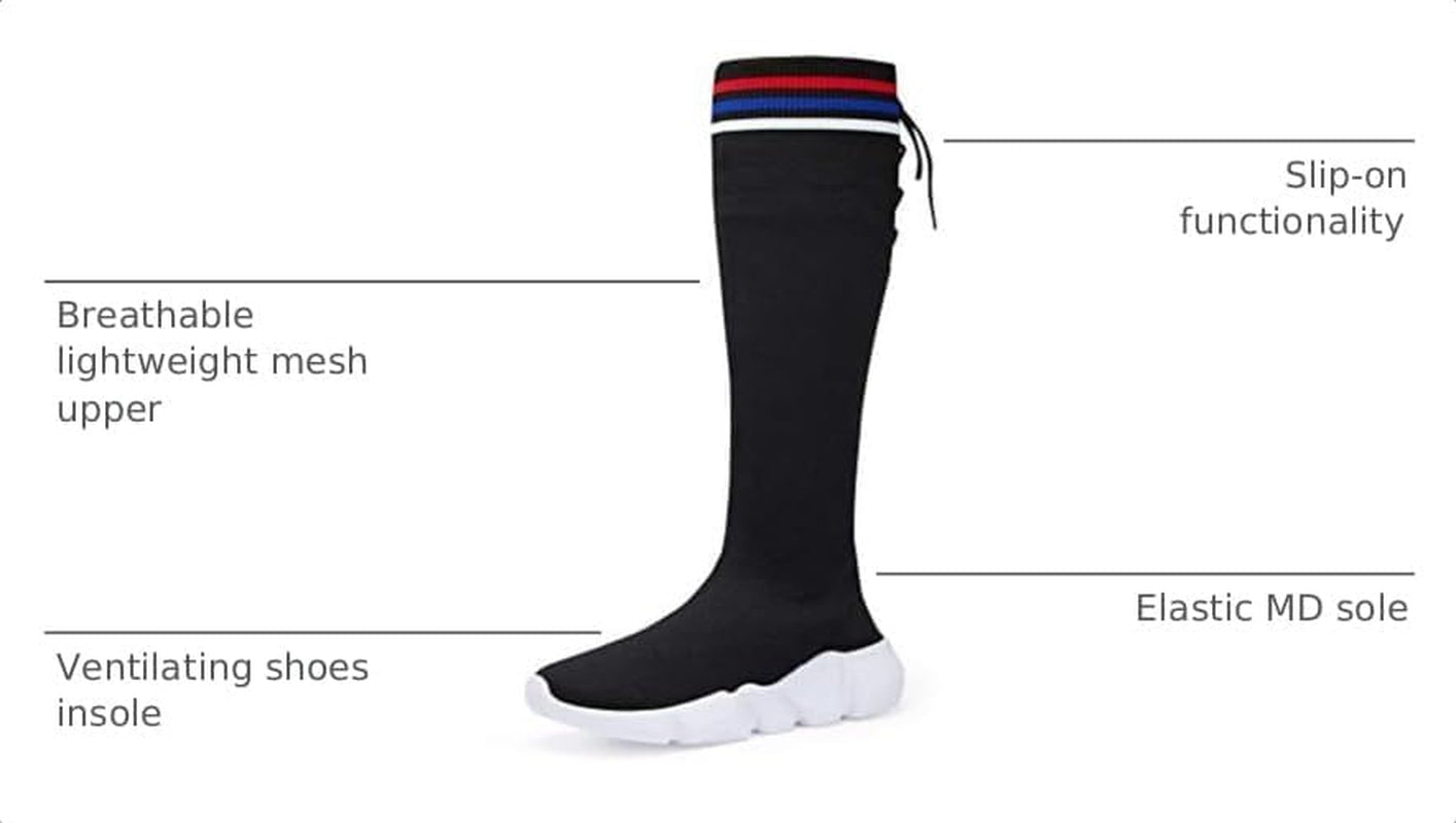 Womens Knee High Boots High Top Shoes for Girls Comfortable Slip-On Sock Sneakers