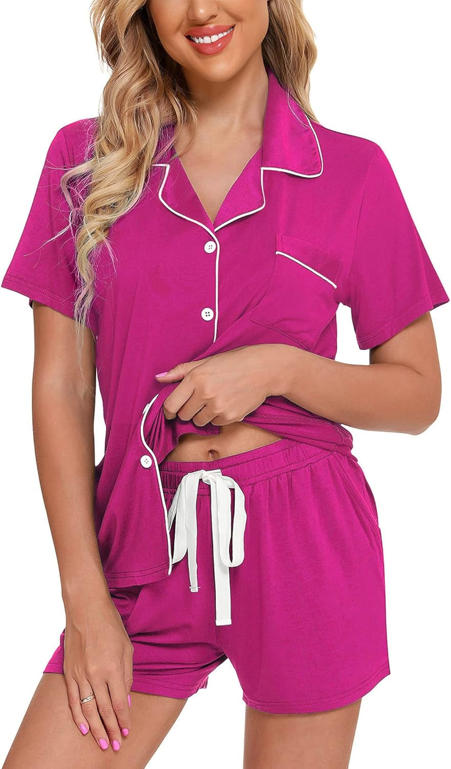 Womens Pajamas Set Short Sleeve Button down Sleepwear 2 Piece Pjs