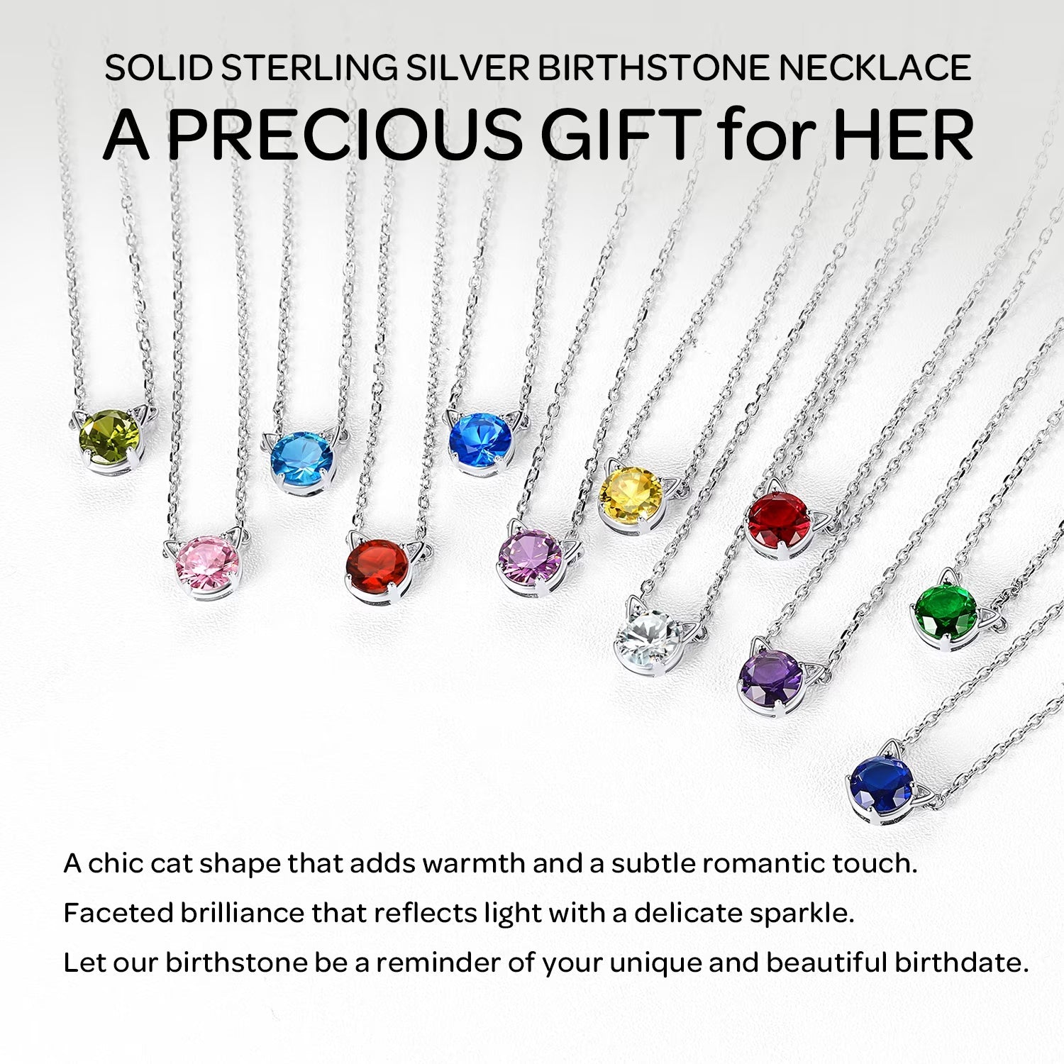 925 Sterling Silver Birthstone Cat Necklace for Women, Cat Lover Jewelry Hypoallergenic Silver Choker Pendant Birthday Anniversary Christmas Valentines Gift for Wife Girlfriend - Miki Guru Store US