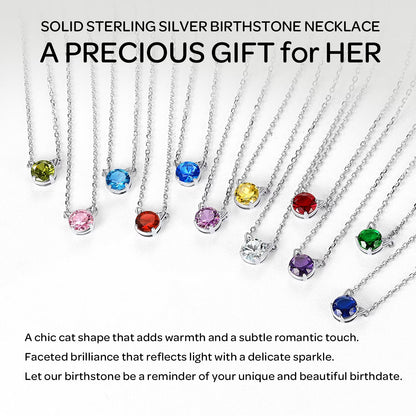 925 Sterling Silver Birthstone Cat Necklace for Women, Cat Lover Jewelry Hypoallergenic Silver Choker Pendant Birthday Anniversary Christmas Valentines Gift for Wife Girlfriend - Miki Guru Store US