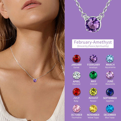 925 Sterling Silver Birthstone Cat Necklace for Women, Cat Lover Jewelry Hypoallergenic Silver Choker Pendant Birthday Anniversary Christmas Valentines Gift for Wife Girlfriend - Miki Guru Store US