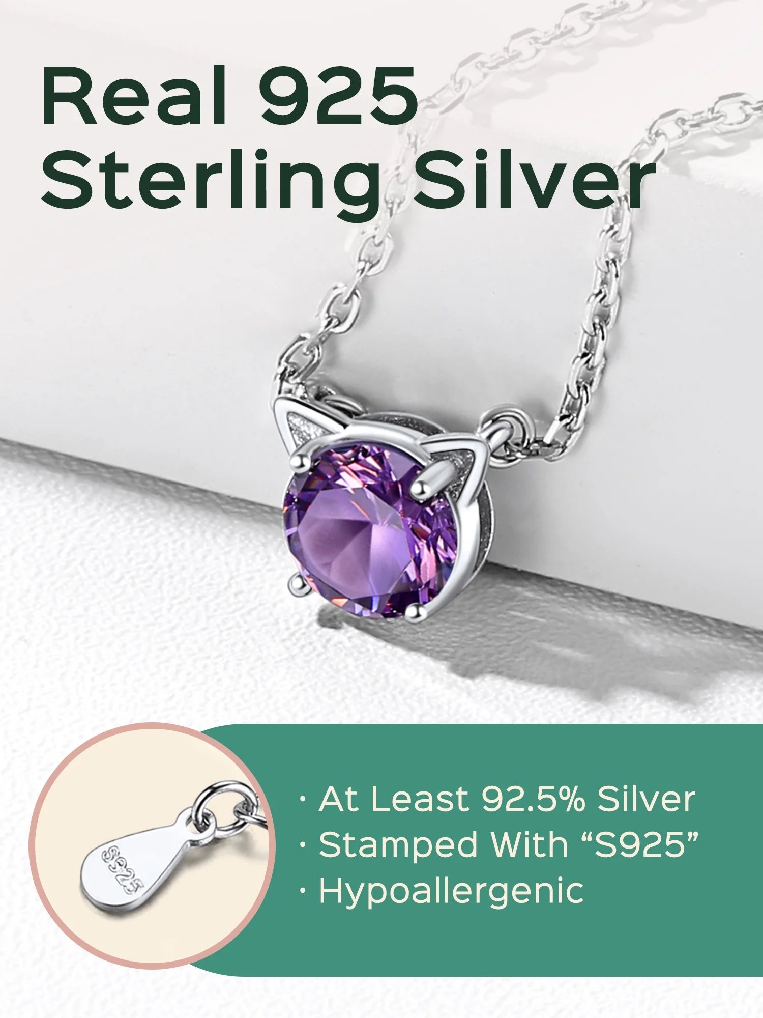 925 Sterling Silver Birthstone Cat Necklace for Women, Cat Lover Jewelry Hypoallergenic Silver Choker Pendant Birthday Anniversary Christmas Valentines Gift for Wife Girlfriend - Miki Guru Store US