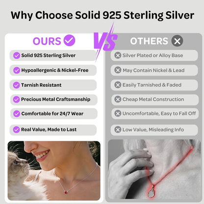 925 Sterling Silver Birthstone Cat Necklace for Women, Cat Lover Jewelry Hypoallergenic Silver Choker Pendant Birthday Anniversary Christmas Valentines Gift for Wife Girlfriend - Miki Guru Store US