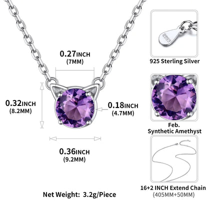 925 Sterling Silver Birthstone Cat Necklace for Women, Cat Lover Jewelry Hypoallergenic Silver Choker Pendant Birthday Anniversary Christmas Valentines Gift for Wife Girlfriend - Miki Guru Store US