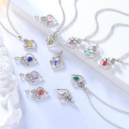 925 Sterling Silver Birthstone Necklace Rose Flower Heart Pendant Jewelry Christmas Valentines Mother'S Day Gifts for Women Mom Wife/Lover - Miki Guru Store US