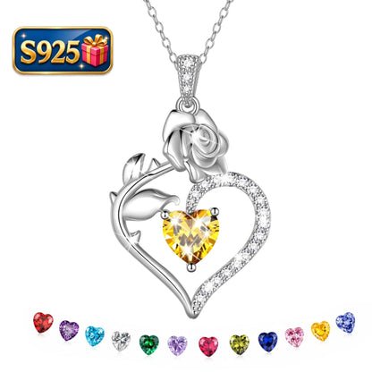 925 Sterling Silver Birthstone Necklace Rose Flower Heart Pendant Jewelry Christmas Valentines Mother'S Day Gifts for Women Mom Wife/Lover - Miki Guru Store US