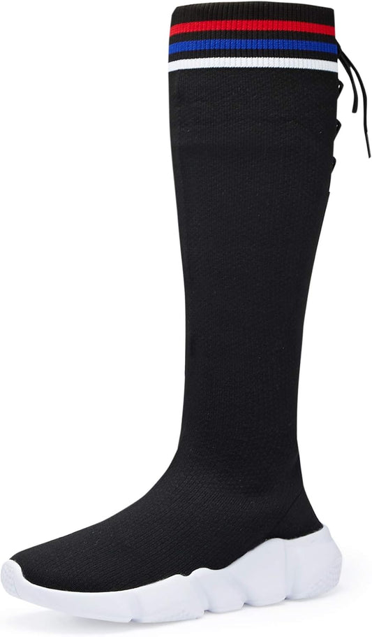 Womens Knee High Boots High Top Shoes for Girls Comfortable Slip-On Sock Sneakers