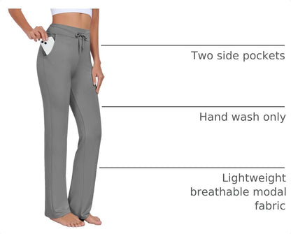 Womens Yoga Pants with Pockets Straight-Leg Loose Comfy Modal Drawstring Lounge Running Long Active Casual Sweatpants