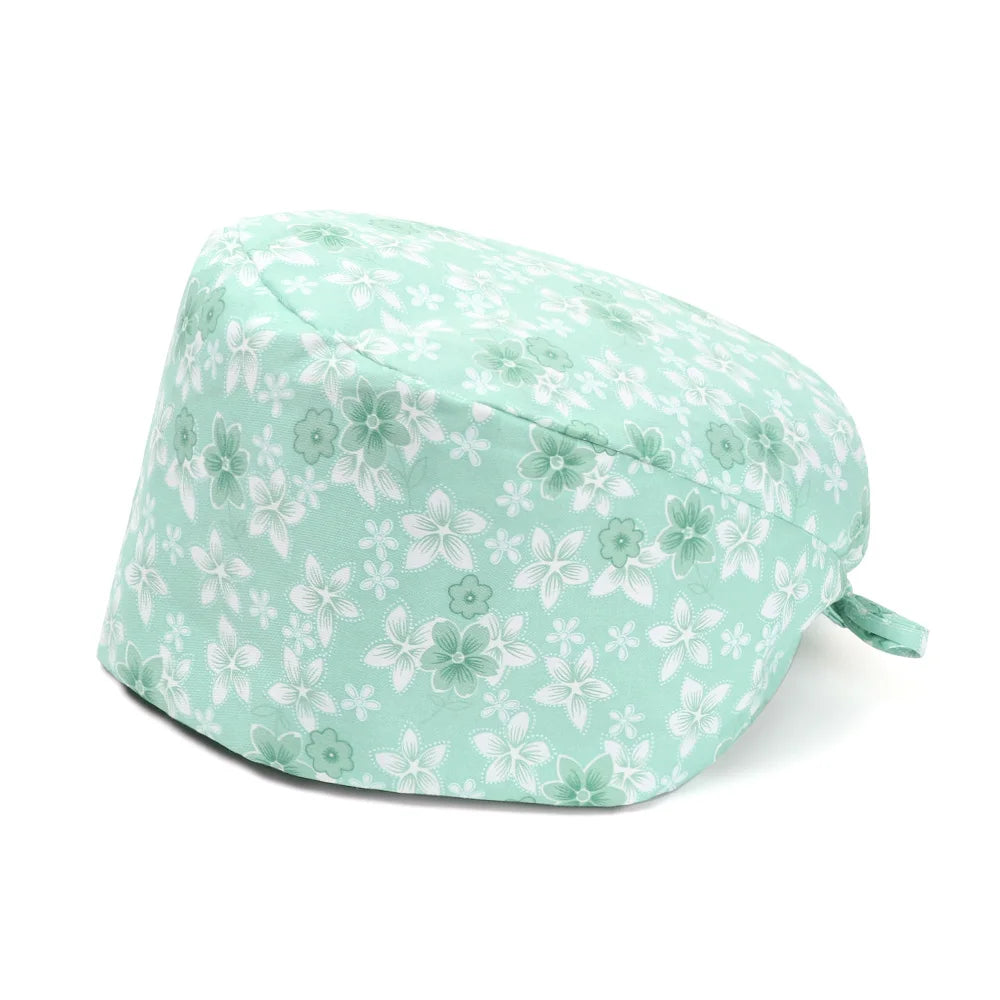 1PC Cotton Scrub Cap Adjustable Elastic Printing Hat Bouffant Head Cover Kitchen Hat With Sweatband Hair Accessories for Unisex