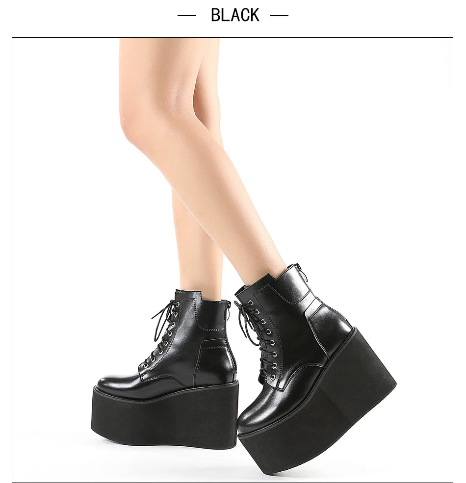 Gdgydh Big Size 43 Platform High Heels Cosplay Fashionable Autumn Ankle Boots Platform Women Wedges Heels Model Catwalk Shoes