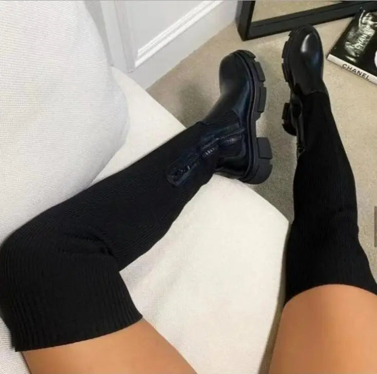 Women's Over The Knee Boots Stretch Knitted 2025 Autumn Fashion Female Platform Boot Splicing Ladies Sock Shoes Woman Long Boots