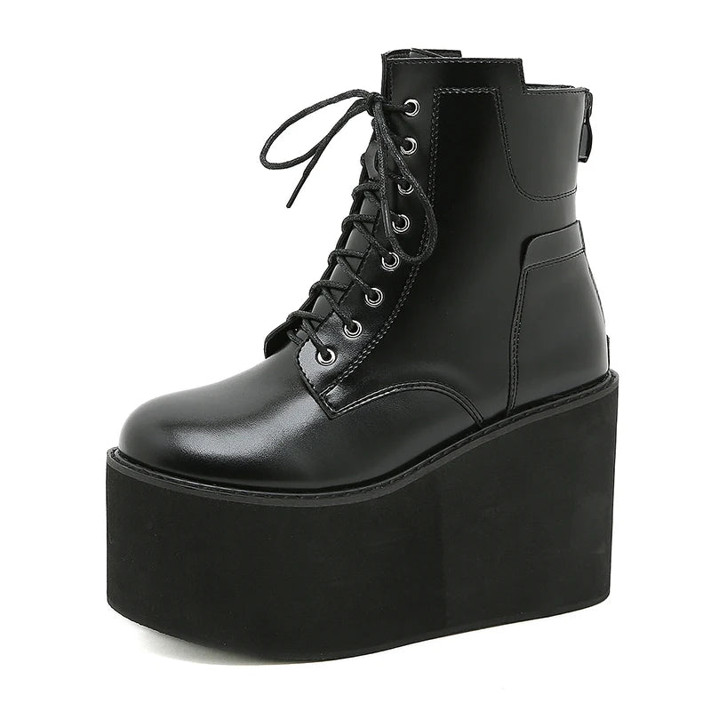 Gdgydh Big Size 43 Platform High Heels Cosplay Fashionable Autumn Ankle Boots Platform Women Wedges Heels Model Catwalk Shoes