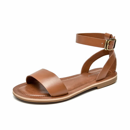 BeauToday Sandals Women Genuine Cow Leather Wraparound Ankle Strap Metal Buckle Female Outdoor Summer Flat Shoes Handmade 32344