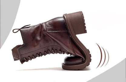 GKTINOO 2026 Cow Leather Quality Women Shoes Autumn Winter Square Med Heel Ankle Boots Lace Up Zipper Ladies Pumps Size 35-40