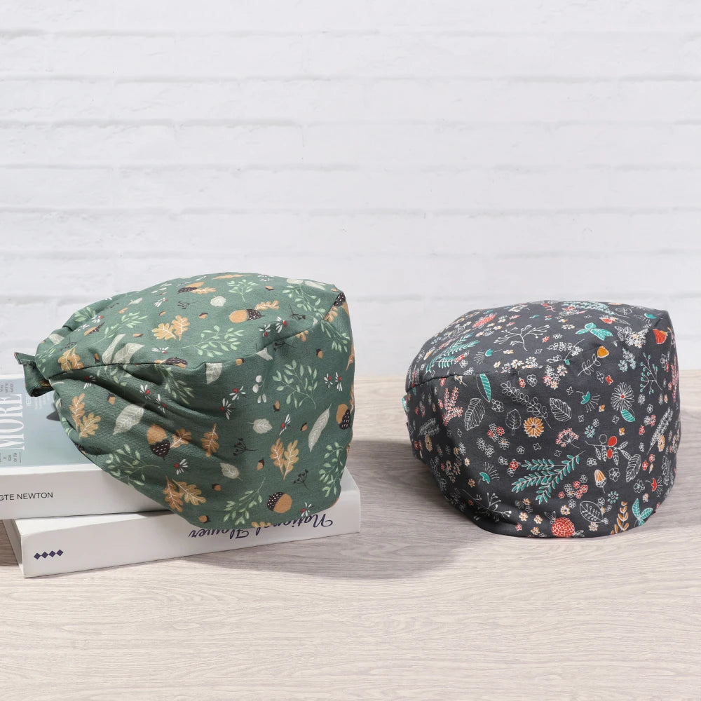 1PC Cotton Scrub Cap Adjustable Elastic Printing Hat Bouffant Head Cover Kitchen Hat With Sweatband Hair Accessories for Unisex