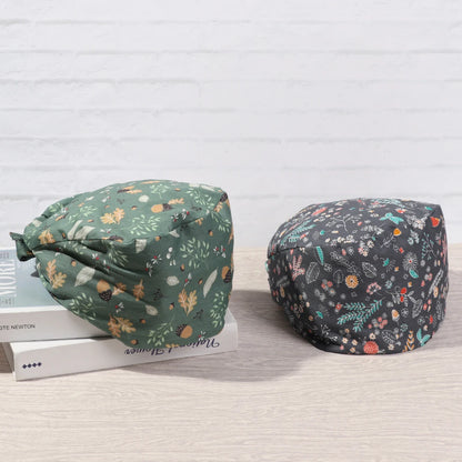 1PC Cotton Scrub Cap Adjustable Elastic Printing Hat Bouffant Head Cover Kitchen Hat With Sweatband Hair Accessories for Unisex