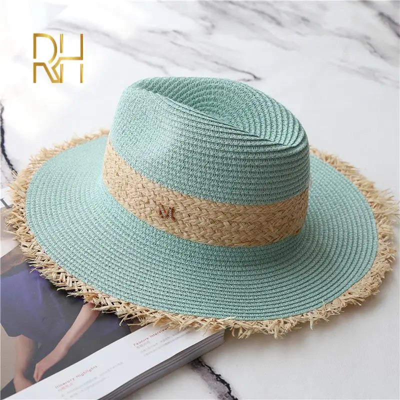 Summer Cowboy Cap Casual Sun Hats For Women Fashion Letter M Jazz Straw For Men Beach Straw Panama Hat Wholesale RH