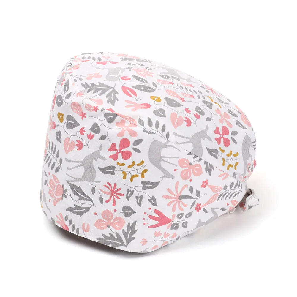 1PC Cotton Scrub Cap Adjustable Elastic Printing Hat Bouffant Head Cover Kitchen Hat With Sweatband Hair Accessories for Unisex